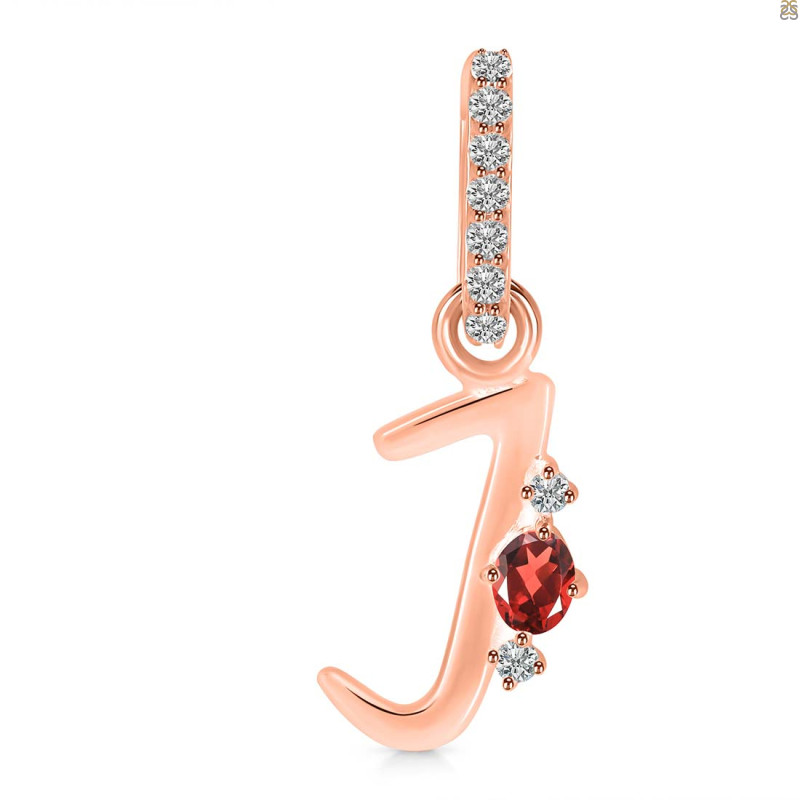 Garnet & White Topaz Alphabet J Pendant GAR-RDA-36.