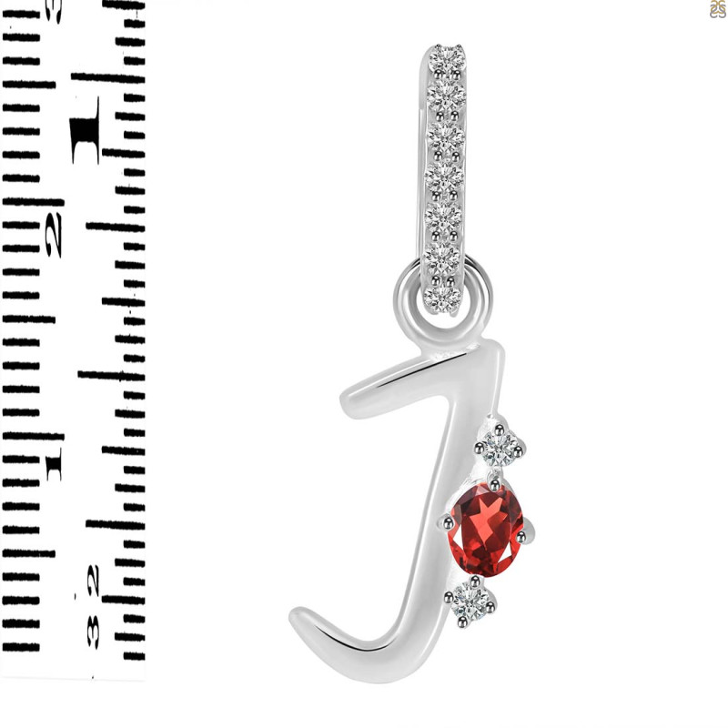 Garnet & White Topaz Alphabet J Pendant GAR-RDA-36.