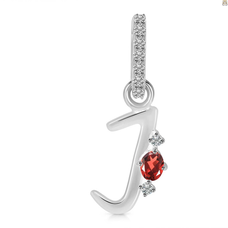 Garnet & White Topaz Alphabet J Pendant GAR-RDA-36.