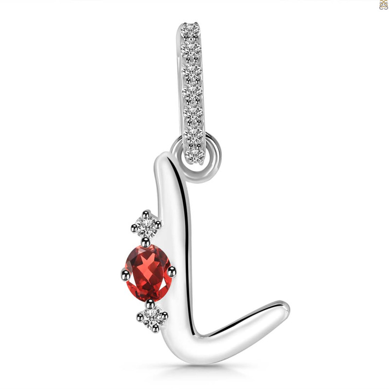 Garnet & White Topaz Alphabet L Pendant GAR-RDA-38.
