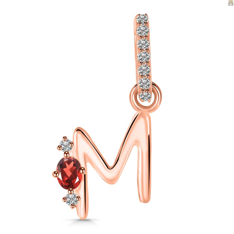 Garnet & White Topaz Alphabet M Pendant GAR-RDA-39.
