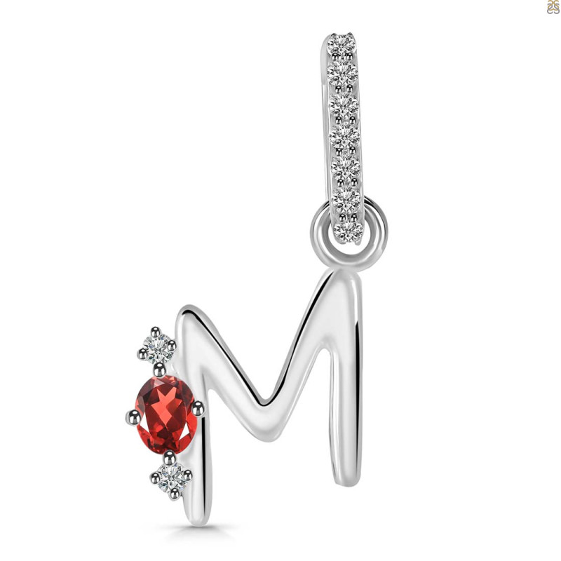 Garnet & White Topaz Alphabet M Pendant GAR-RDA-39.