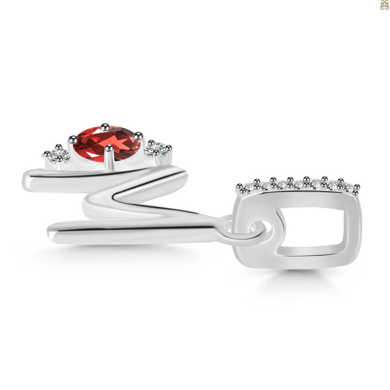 Garnet & White Topaz Alphabet M Pendant