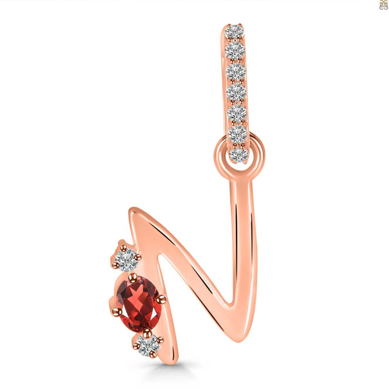 Garnet & White Topaz Alphabet N Pendant GAR-RDA-40.