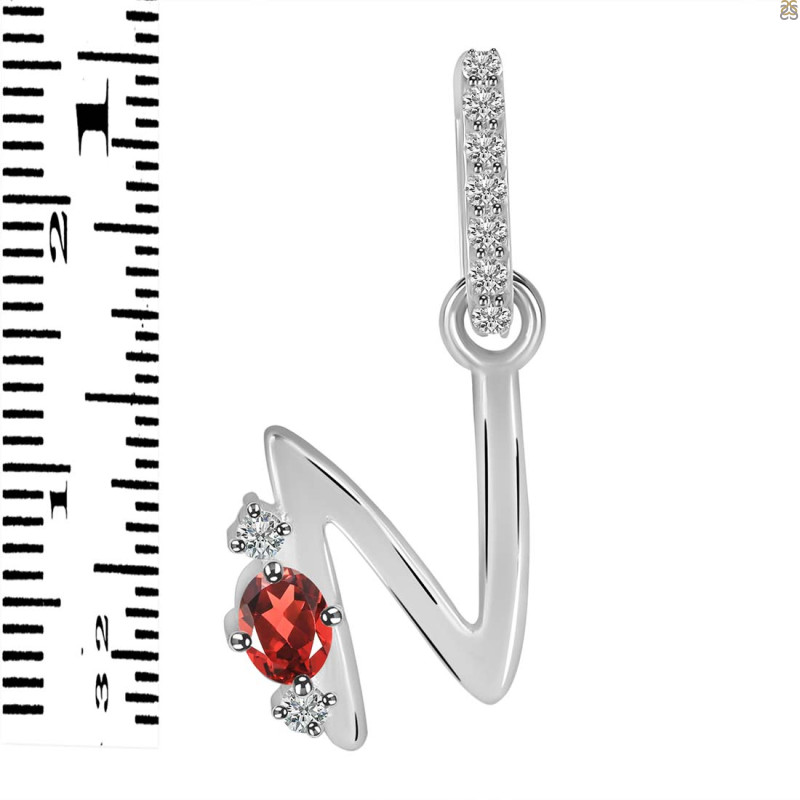 Garnet & White Topaz Alphabet N Pendant GAR-RDA-40.