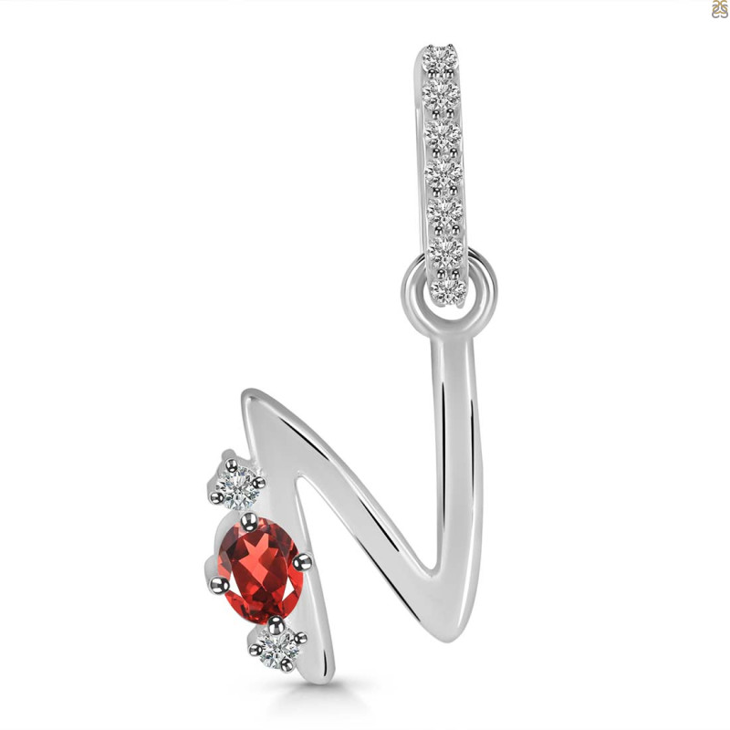 Garnet & White Topaz Alphabet N Pendant GAR-RDA-40.