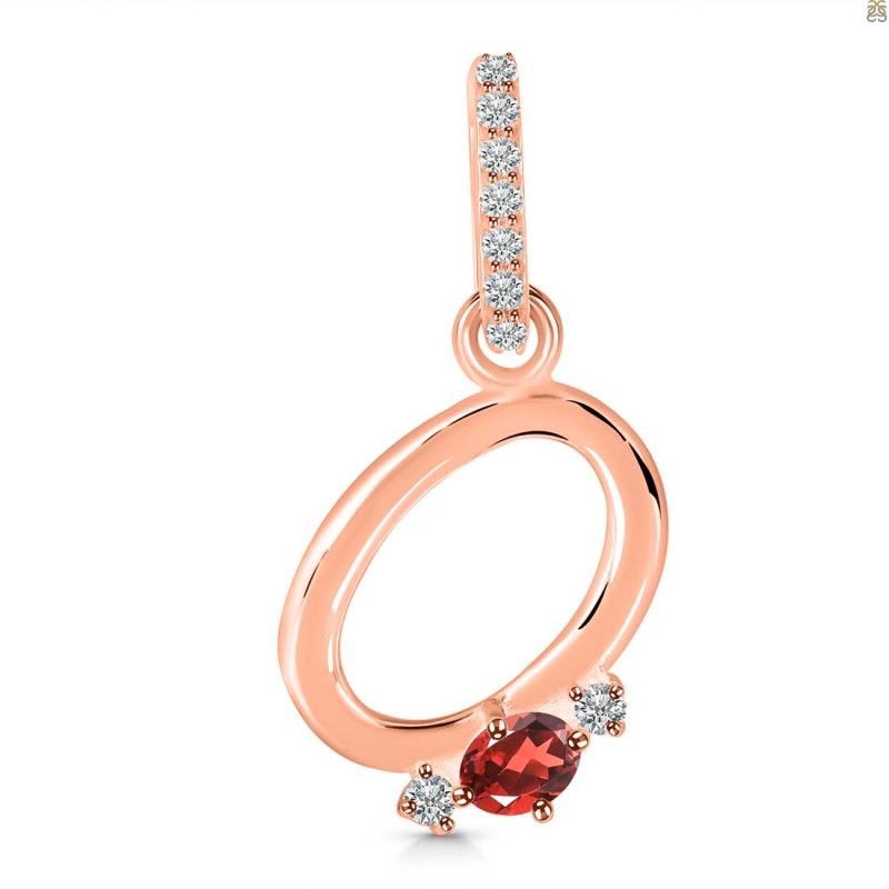Garnet & White Topaz Alphabet O Pendant GAR-RDA-41.
