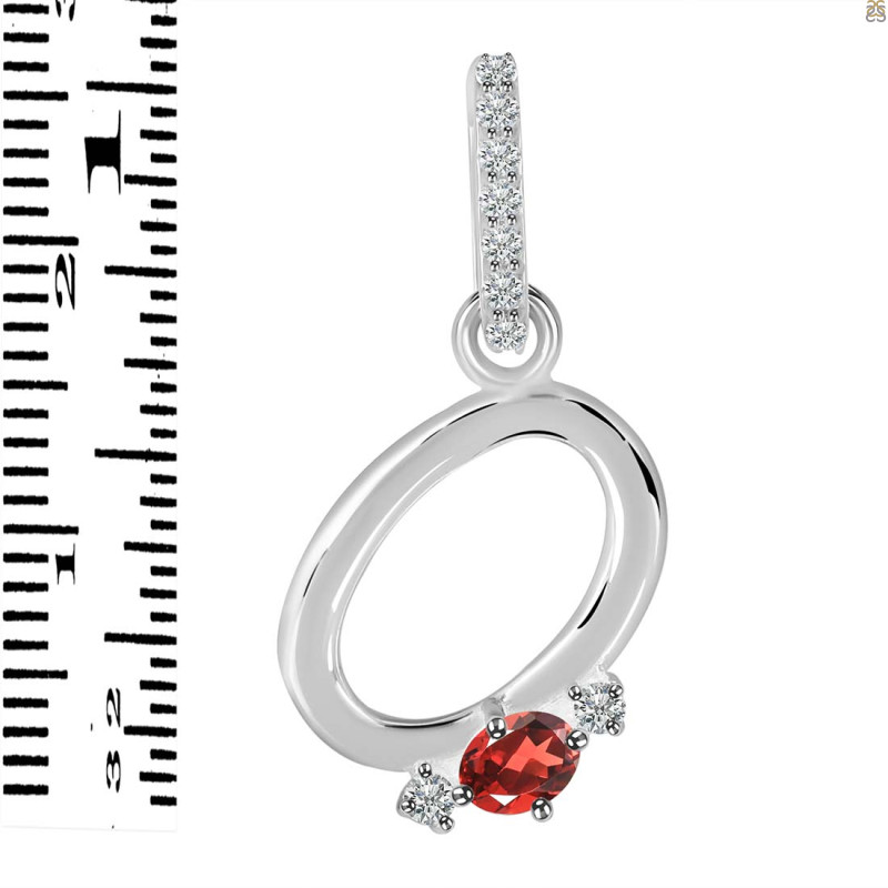 Garnet & White Topaz Alphabet O Pendant GAR-RDA-41.