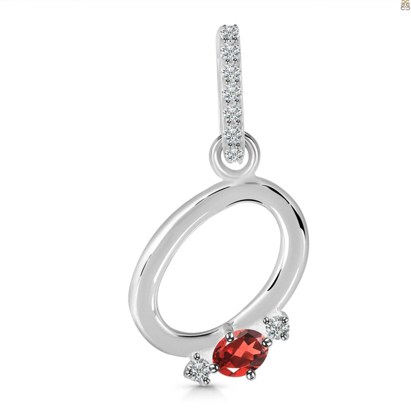 Garnet & White Topaz Alphabet O Pendant GAR-RDA-41.