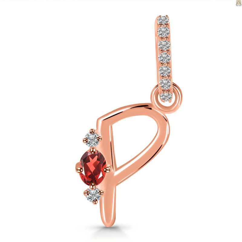 Garnet & White Topaz Alphabet P Pendant GAR-RDA-42.