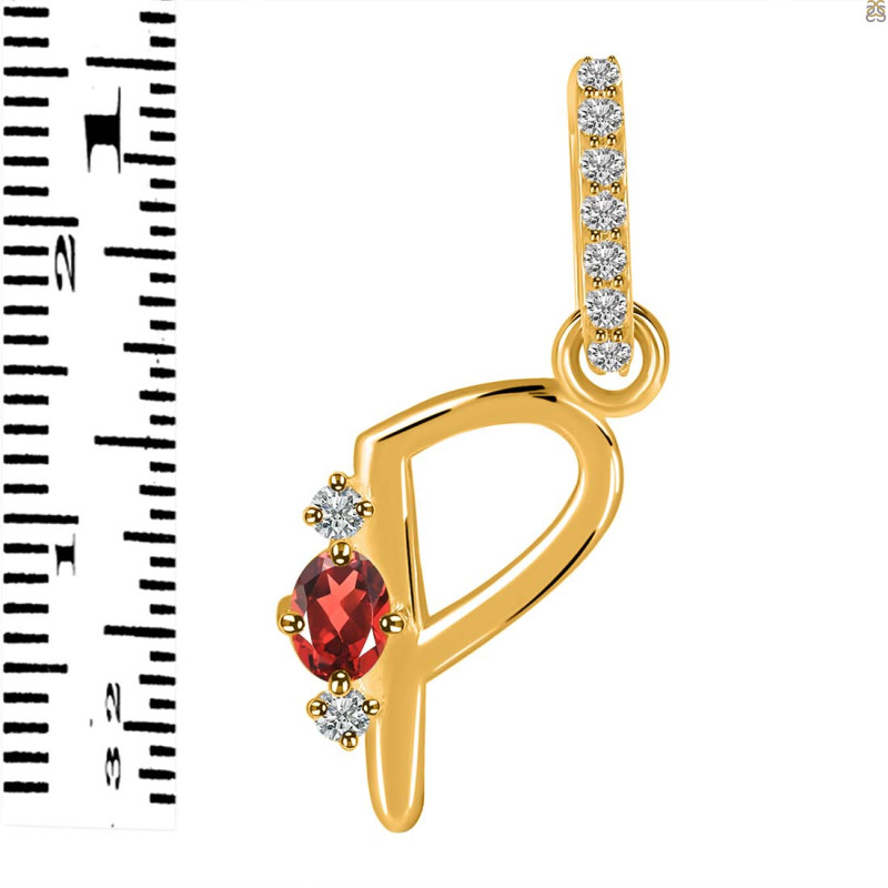 Garnet & White Topaz Alphabet P Pendant GAR-RDA-42.