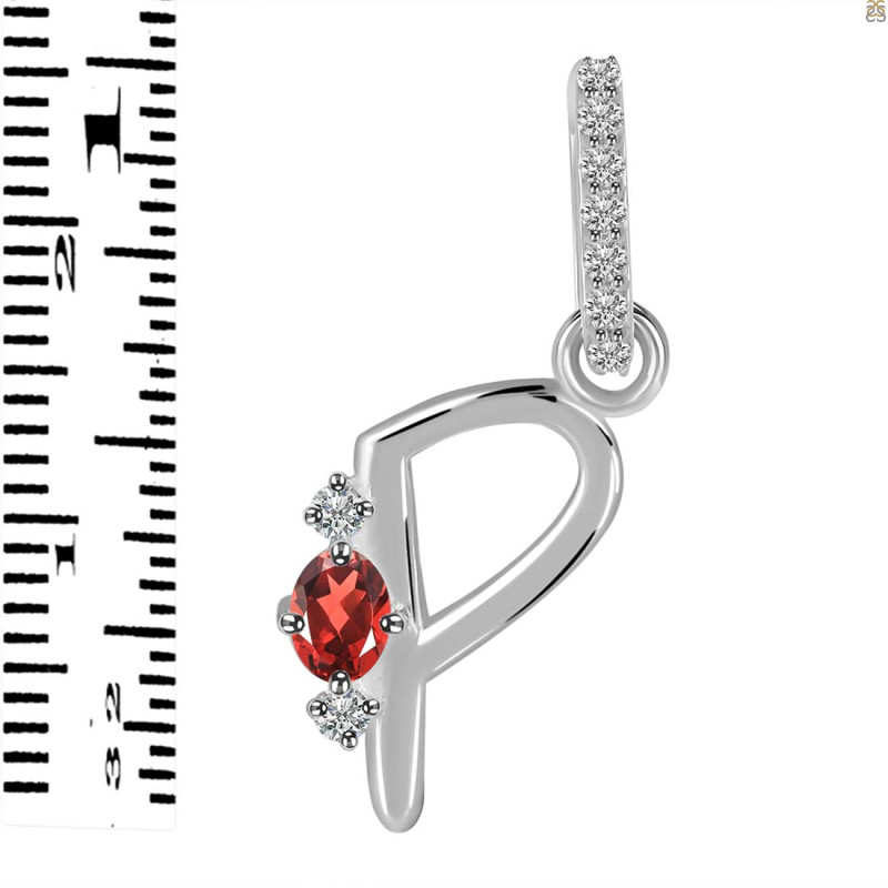 Garnet & White Topaz Alphabet P Pendant GAR-RDA-42.