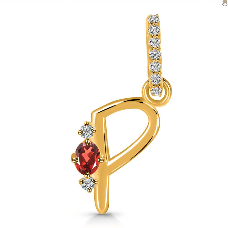 Garnet & White Topaz Alphabet P Pendant GAR-RDA-42.