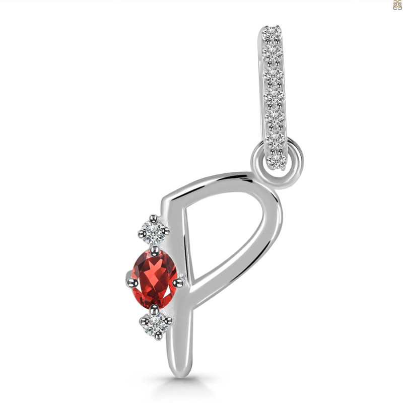 Garnet & White Topaz Alphabet P Pendant GAR-RDA-42.