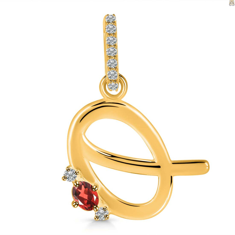 Garnet & White Topaz Alphabet Q Pendant GAR-RDA-43.