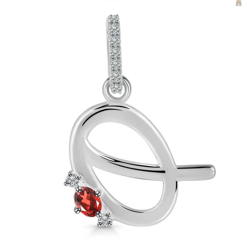 Garnet & White Topaz Alphabet Q Pendant GAR-RDA-43.