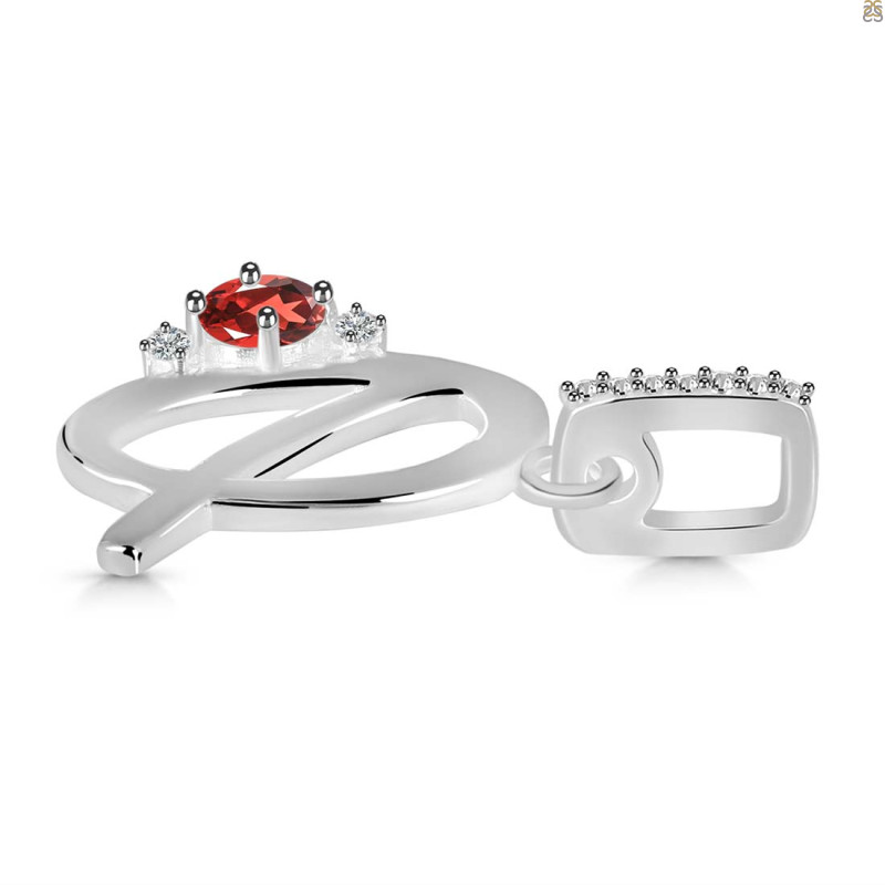 Garnet & White Topaz Alphabet Q Pendant