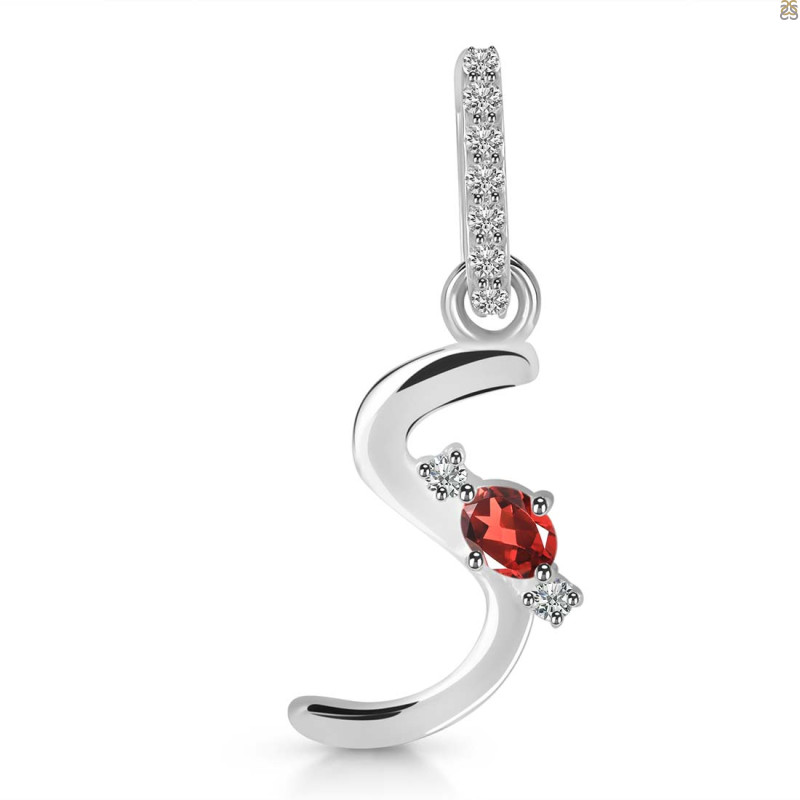 Garnet & White Topaz Alphabet S Pendant GAR-RDA-45.
