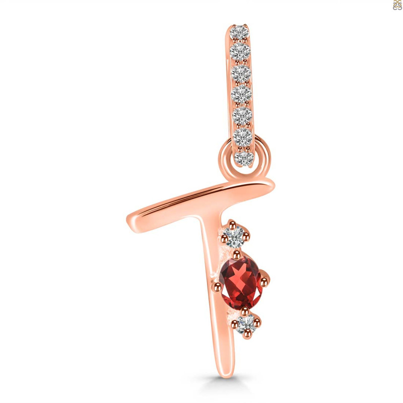 Garnet & White Topaz Alphabet T Pendant GAR-RDA-46.