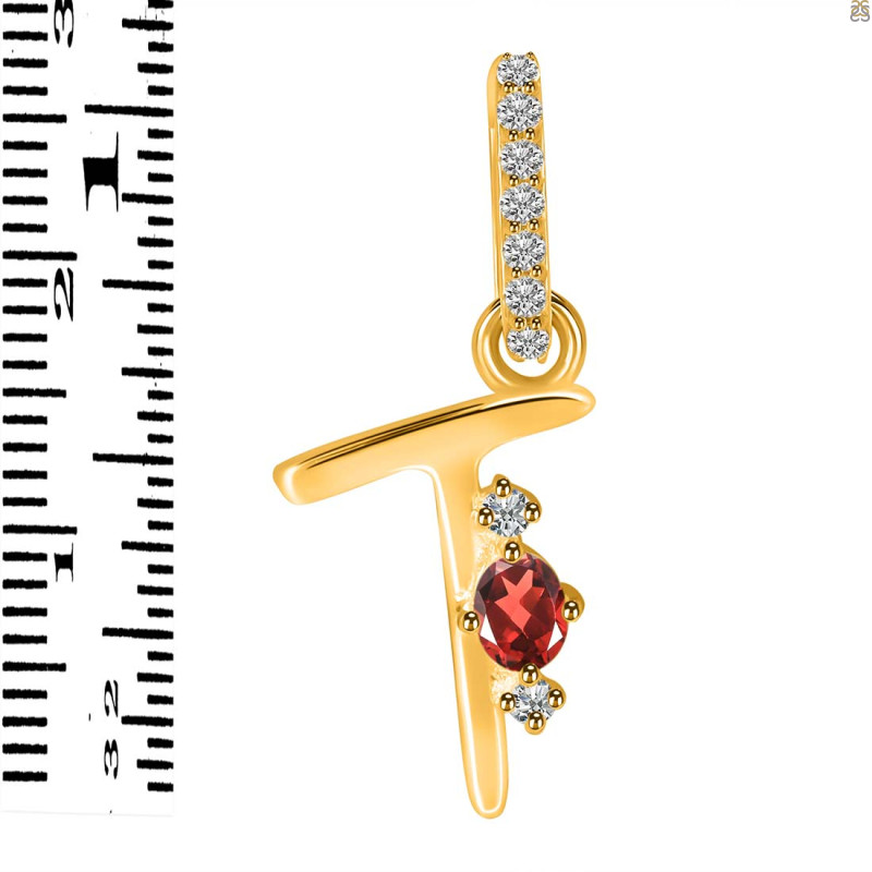 Garnet & White Topaz Alphabet T Pendant GAR-RDA-46.