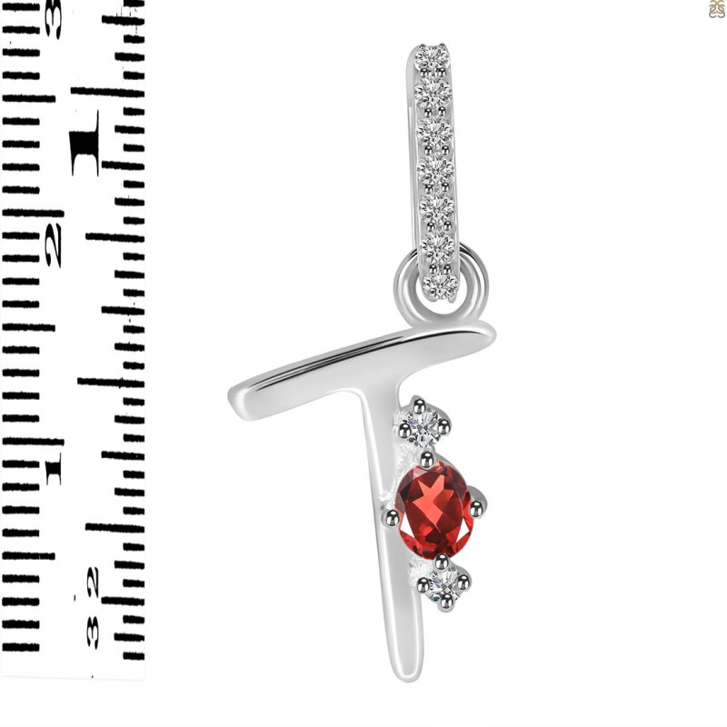 Garnet & White Topaz Alphabet T Pendant GAR-RDA-46.