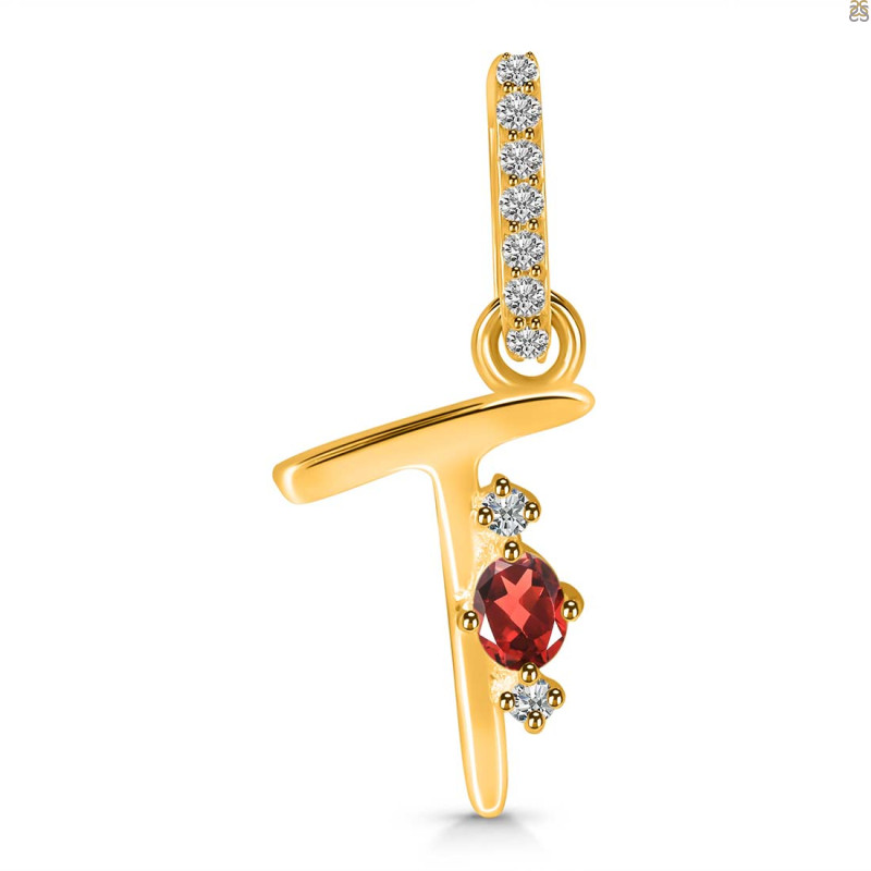 Garnet & White Topaz Alphabet T Pendant GAR-RDA-46.