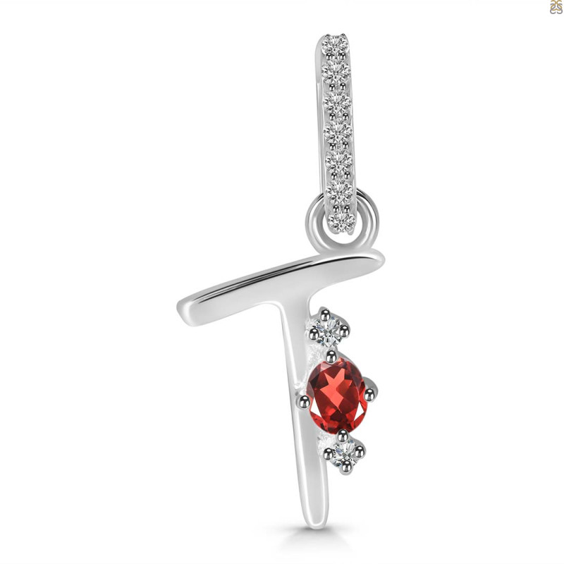 Garnet & White Topaz Alphabet T Pendant GAR-RDA-46.