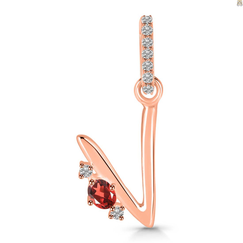 Garnet & White Topaz Alphabet V Pendant GAR-RDA-48.