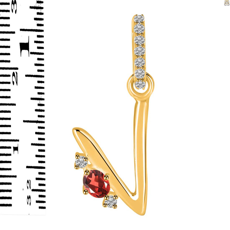 Garnet & White Topaz Alphabet V Pendant GAR-RDA-48.
