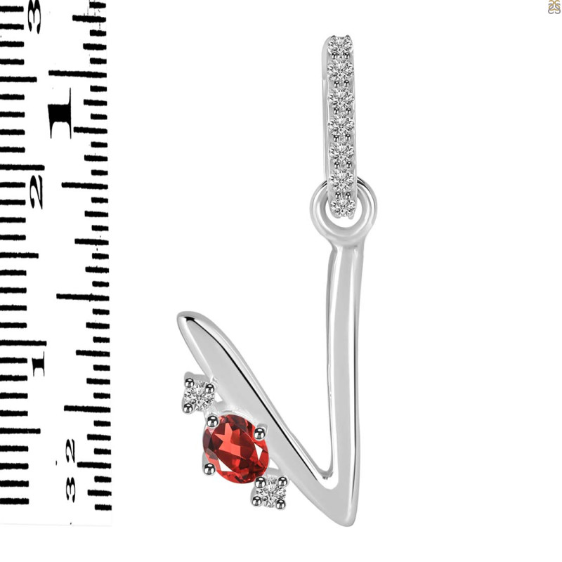 Garnet & White Topaz Alphabet V Pendant GAR-RDA-48.