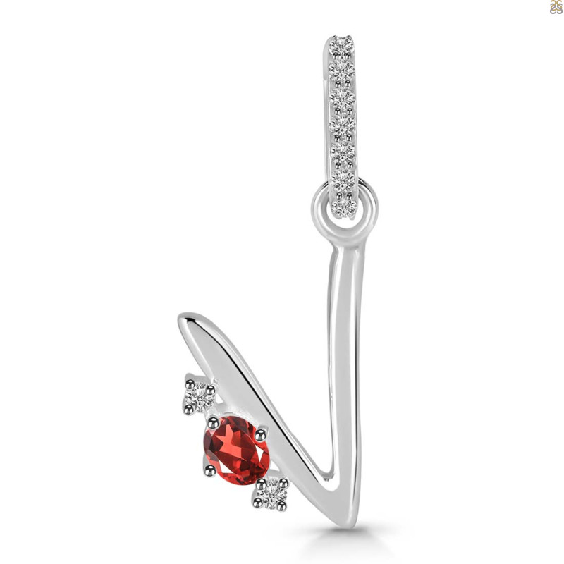 Garnet & White Topaz Alphabet V Pendant GAR-RDA-48.