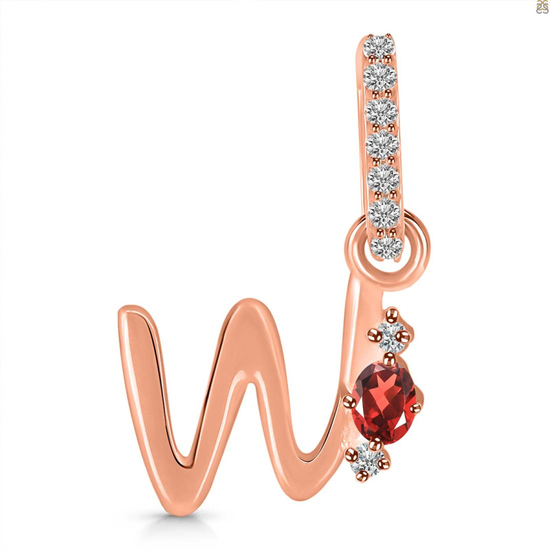 Garnet & White Topaz Alphabet W Pendant GAR-RDA-49.
