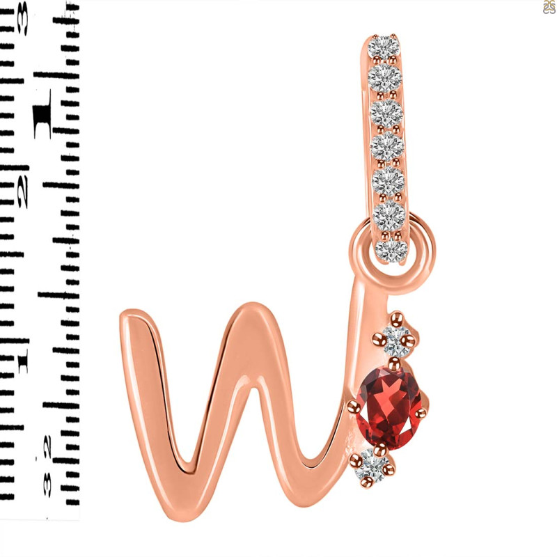 Garnet & White Topaz Alphabet W Pendant GAR-RDA-49.