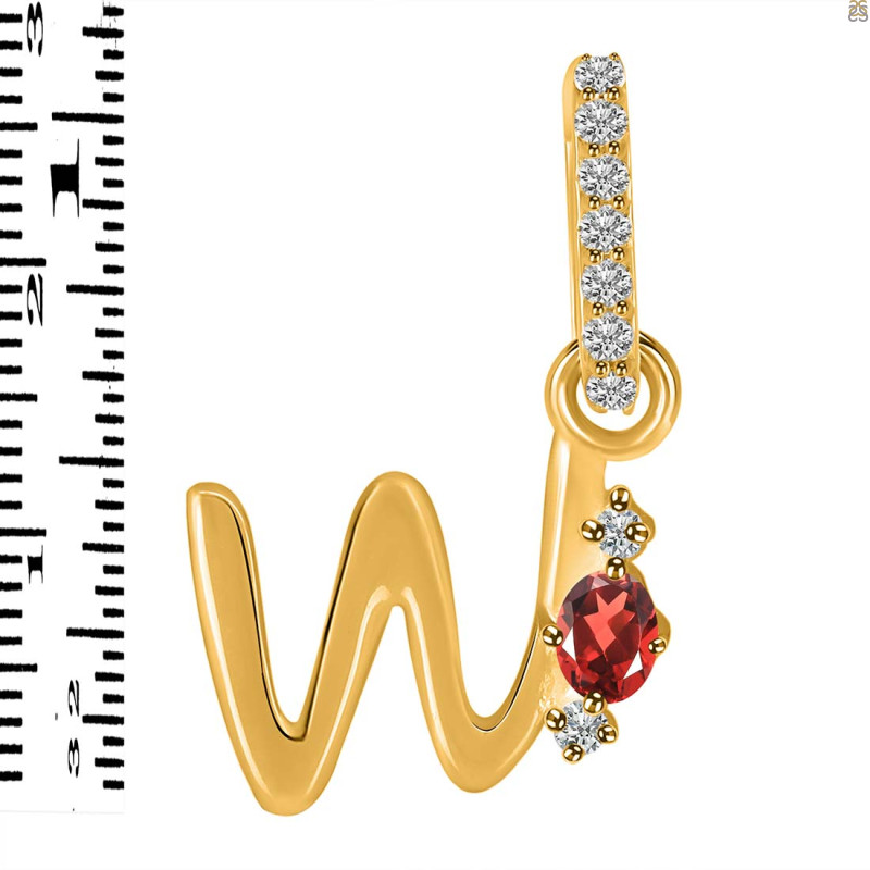 Garnet & White Topaz Alphabet W Pendant GAR-RDA-49.