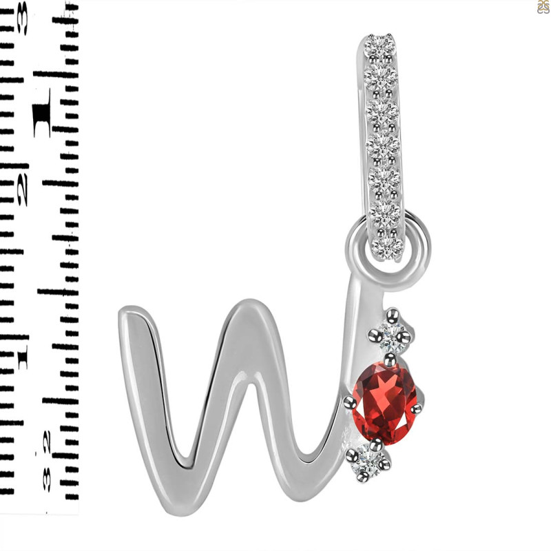 Garnet & White Topaz Alphabet W Pendant GAR-RDA-49.