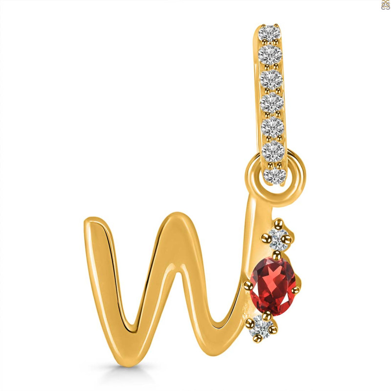 Garnet & White Topaz Alphabet W Pendant GAR-RDA-49.