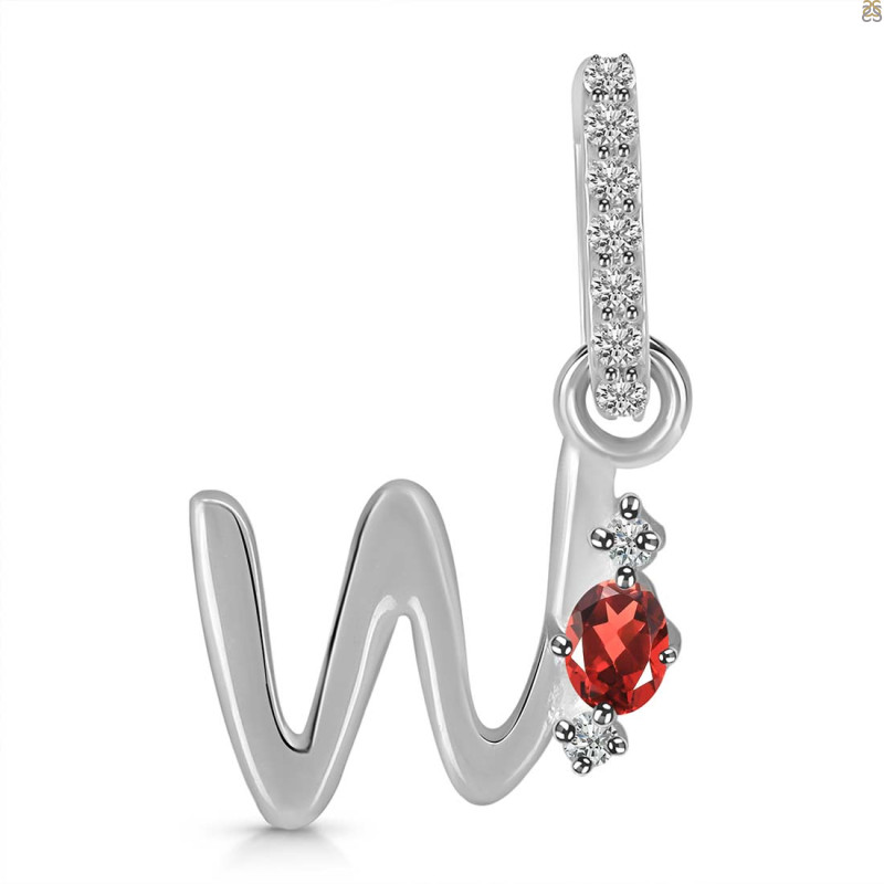 Garnet & White Topaz Alphabet W Pendant GAR-RDA-49.