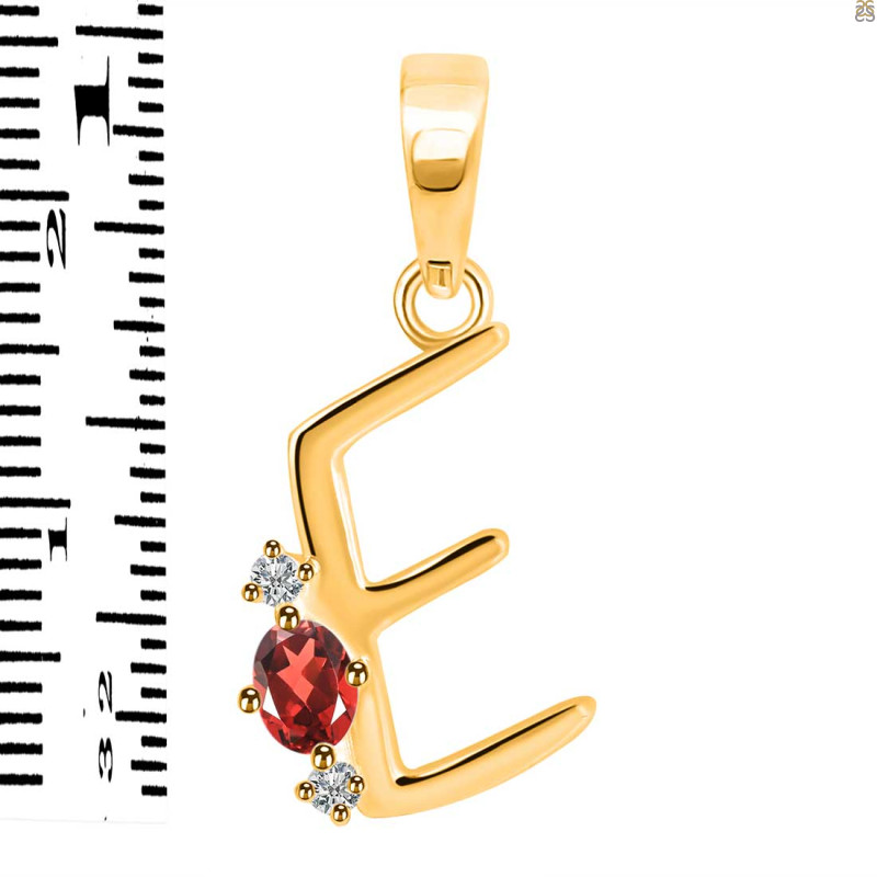 Garnet & White Topaz Alphabet E Pendant GAR-RDA-5.