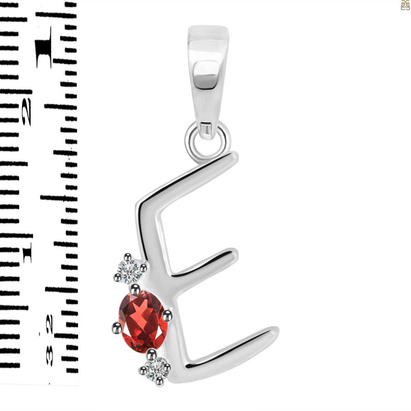 Garnet & White Topaz Alphabet E Pendant GAR-RDA-5.