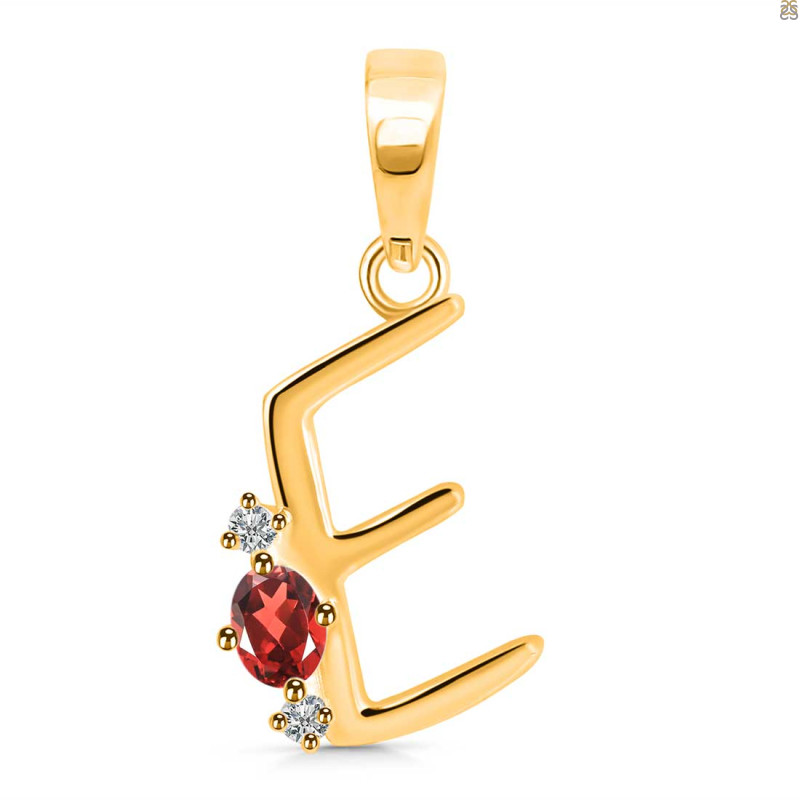 Garnet & White Topaz Alphabet E Pendant GAR-RDA-5.