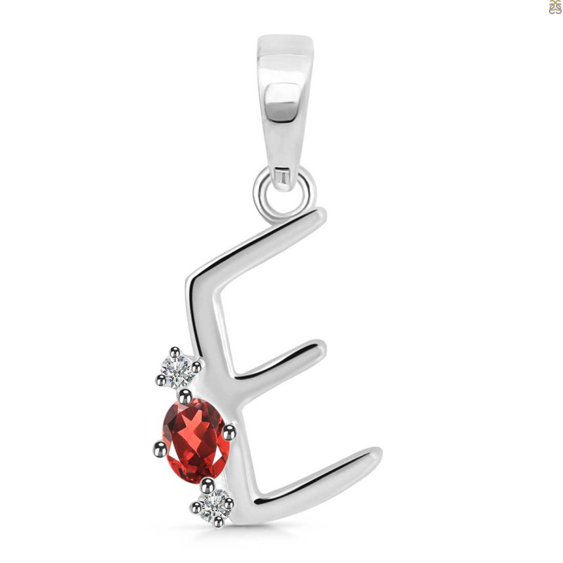 Garnet & White Topaz Alphabet E Pendant GAR-RDA-5.