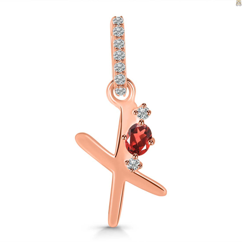 Garnet & White Topaz Alphabet X Pendant GAR-RDA-50.