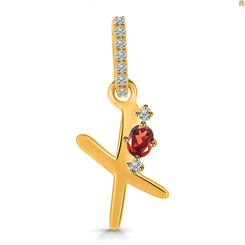 Garnet & White Topaz Alphabet X Pendant GAR-RDA-50.