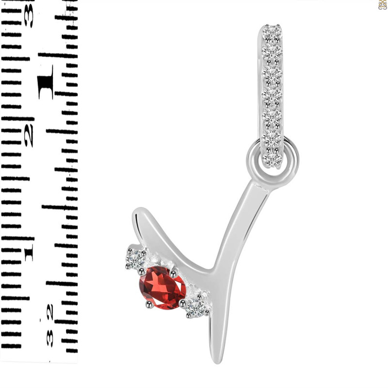 Garnet & White Topaz Alphabet Y Pendant GAR-RDA-51.