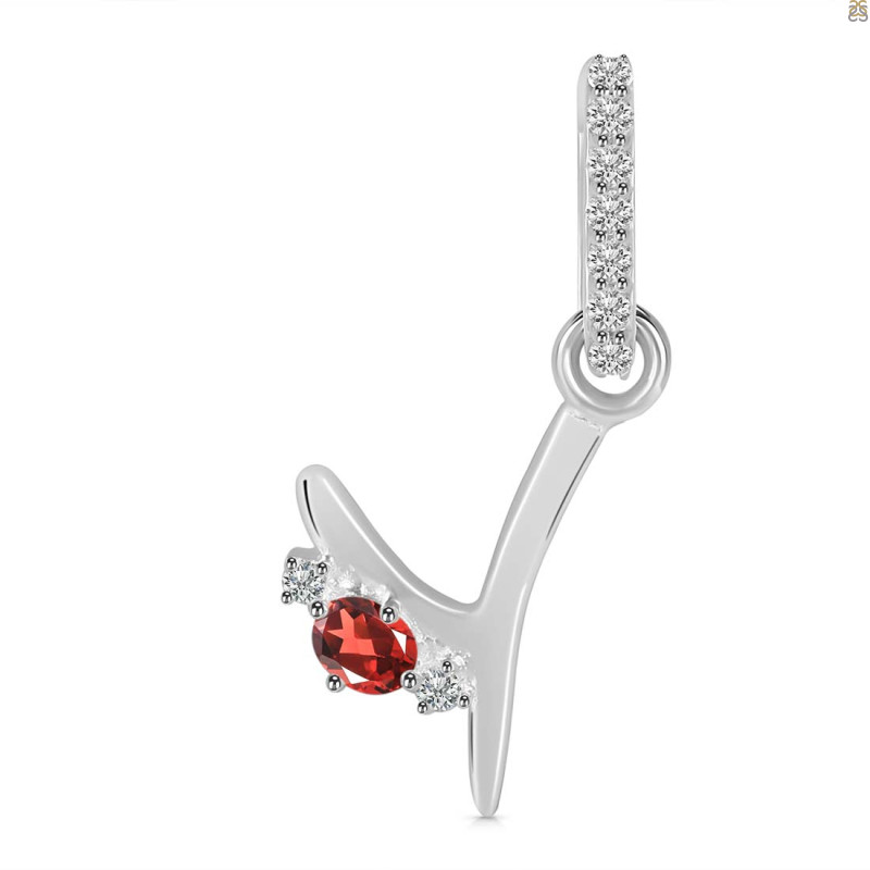 Garnet & White Topaz Alphabet Y Pendant GAR-RDA-51.