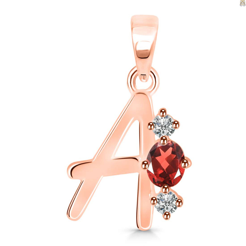 Garnet & White Topaz Alphabet A Pendant GAR-RDA-53.
