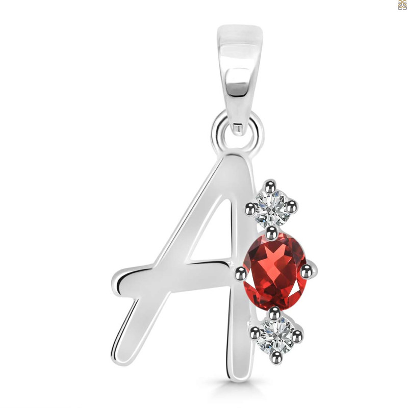 Garnet & White Topaz Alphabet A Pendant GAR-RDA-53.