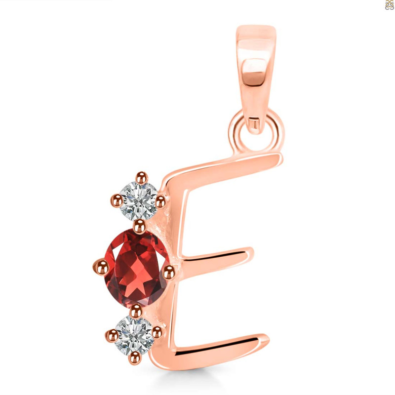 Garnet & White Topaz Alphabet E Pendant GAR-RDA-57.