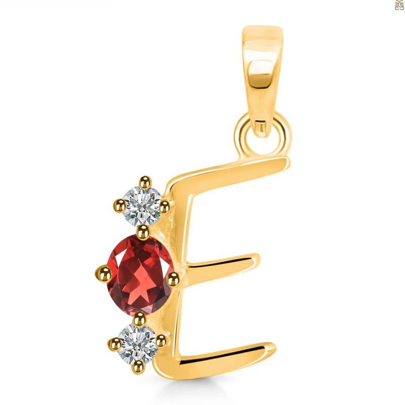 Garnet & White Topaz Alphabet E Pendant GAR-RDA-57.