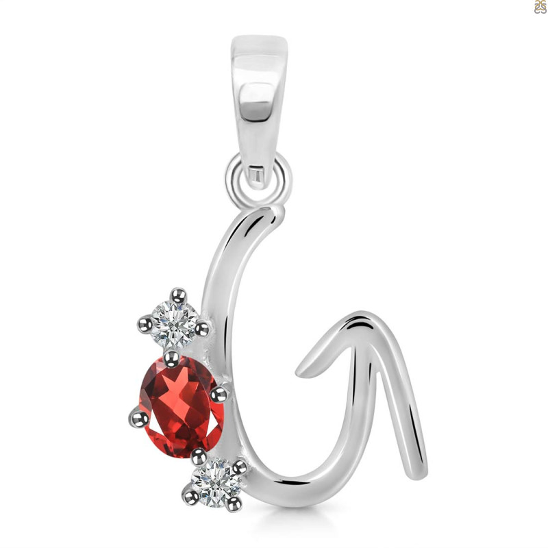 Garnet & White Topaz Alphabet G Pendant GAR-RDA-59.